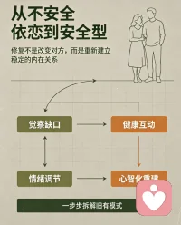 依恋模式完全可以后天修复。从看见情感里的内在缺口开始，重新搭建良性互动方式，刻意练习情绪疏导与矛盾修复，不断提升心智化能力。告别过往焦虑、回避的本能反应，用科学的方法重塑相处逻辑。循序渐进地调整，就能走出不安全依恋的困局，拥有稳定又踏实的亲密关系。配图