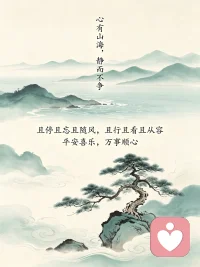 心有山海，静而不争。
​
且停且忘且随风，且行且看且从容。
​
平安喜乐，万事顺心。配图