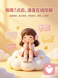 晚间专属语音聊天
每天19:00之后准时上线
陪你唠嗑、解压、治愈一天疲惫