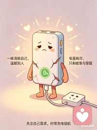 人就像充电宝，一味消耗自己、温暖别人，
电量耗尽，只会只剩疲惫与警醒。
别总忙着取悦他人、向外输出，
时刻记得关注自己的需求，时常给自己充电续航。配图