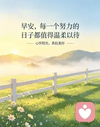 新的早安，新的开始。
不必追赶别人的节奏，也不必焦虑尚未到来的明天。认真生活，慢慢自愈，好好爱自己。
愿你眼里有光，心中有爱，遇事不慌，日子温柔且晴朗。
不负时光，不负自己，早安☀️