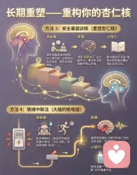 情绪失控的真相：你的大脑里，有个“劫匪”在按开关

你是不是也经历过这种瞬间？

明明一件小事，却突然暴怒/崩溃，说出的话、做的事，过后自己都后悔。

这不是你“作”，也不是你“脾气差”，很可能是你的大脑正在经历一场 “杏仁核劫持”。

🧠 什么是“杏仁核劫持”？

它是大脑里的一场“政变”。

大脑处理信息有两条路：

❶ 情绪快车道（感官→杏仁核）：只要12毫秒，遇到压力、冲突就直接“接管”大脑，让你进入战斗或逃跑模式。

❷ 理性慢车道（感官→大脑皮层→杏仁核）：需要90毫秒，能理性分析情况，但常常来不及“刹车”。

当情绪比理性快，大脑的“理性开关”就被掐断了。这就是你为什么会瞬间失控。

⚡ 劫持发生时，你的身体在经历什么？

激素海啸：肾上腺素、皮质醇疯狂分泌。

认知掉线：记忆力、判断力、共情力集体“罢工”。

身体接管：心跳爆表、呼吸急促、肌肉紧绷，只剩本能反应。

那一刻，你已经被“本能”接管了。

💡 如何夺回控制权？黄金6秒法则

劫持来得快，但有个关键窗口。在情绪爆炸前，刻意做这几件事，能“骗过”大脑，救你于水火：

立即物理隔离：转身离开现场，哪怕只是去趟洗手间。

启动感官：用力捏橡皮筋、摸冰块、闻强烈气味（如风油精），用强烈感官刺激“重启”大脑。

执行4-7-8呼吸法：吸气4秒，屏息7秒，呼气8秒。重复3次。这能直接降低皮质醇水平。

心里默念咒语：“这是劫持，不是事实。”“90毫秒后，理性就来了。”

✨ 长期治本：重塑你的大脑回路

每一次成功“拆弹”，都是在给大脑做“情绪健身”。心理咨询之所以有效，就是因为它能从生理上改变大脑：

杏仁核的敏感度会降低，不再一惊一乍。

前额叶的控制力会变强，能更快“踩下刹车”。

这意味着，那些曾经能轻易激怒你的事，会慢慢失去对你的控制力。

最后想对你说：

情绪失控，不是你的错，而是大脑古老的生存机制在“保护”你。

不必因此厌恶自己。

察觉它，了解它，然后一次次温柔地，从“劫匪”手中夺回方向盘。

你永远比你的情绪，更强大。