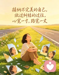 接纳不完美的自己，放过纠结的过往，心宽一寸，路宽一丈。配图