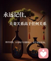 夫妻，是一生唯一的战友
杨绛先生说：好的婚姻，是夫妻互为知己，相伴一生。
钱钟书也曾坦言，完美的伴侣，是妻子、情人、朋友三者合一。
父母终会老去，孩子注定远行，唯有伴侣，是陪你走完余生的人。
千万别把爱人当外人，遇事不偏袒、不冷落，第一时间站在伴侣身边。夫妻同心，才能所向披靡，再难的生活也能过出暖意，实现1+1>2。
夫妻不和，全家都难安
婚姻是家庭的地基，地基一松，全家动荡。
夫妻冷战、争吵不断，孩子在压抑中长大，老人在担忧中难安。
婚姻从不是两个人的事，而是一个家的事，夫妻失和，全家皆是煎熬。毁掉的从来不是一段感情，而是整个家的温度、安宁与底气。
别用理所当然，耗尽夫妻情分
世间没有无缘无故的付出，更没有天经地义的陪伴。
他赚钱养家是责任，不是本分；她操持家务是爱意，不是义务。
《简·爱》写道：爱是一场博弈，必须势均力敌，才能长久相依。
夫妻之间，不争对错，不拼输赢，懂得看见付出、互相心疼，才能走得长远。
夫妻置顶，就是家最好的风水
黄磊说：家庭里，夫妻关系永远排在第一位。
心里装着彼此，眼里藏着爱意，即便有了孩子，依旧是彼此的心上人。夫妻恩爱，孩子在爱里成长，老人能安享晚年，家才会越过越兴旺。若是夫妻离心，全家只剩内耗，再丰厚的家底，也会被慢慢拖垮。
夫妻是一辈子的合伙人，也是一生最坚实的依靠。
先有恩爱的夫妻，才有温暖的家庭，后有幸福的儿女。
永远把伴侣放在首位，守住夫妻情，才是守住了一生的归宿。配图