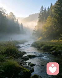晨光穿过树梢，
在林间洒下斑驳的光影。
溪水绕过石滩，把昨夜的梦轻轻带走。

新的一天，
愿你把烦恼都丢下，
只带着笑容前进。配图
