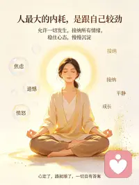 人最大的内耗，
是跟自己较劲。
允许一切发生，
接纳所有情绪，
稳住心态，
慢慢沉淀。
心定了，路就顺了，
一切自有答案✨配图