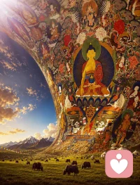 抬头，是佛国
低头，是人间
牛羊在草原
佛在苍穹
人在信仰之间配图