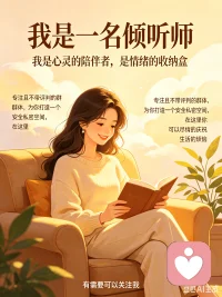 我是心灵的陪伴者，是情绪的收纳盒，专注且不带评判的群体，为你打造一个安全私密空间，在这里你可以尽情的倾诉生活的烦恼