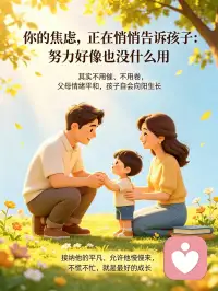 不必深陷育儿焦虑，
不用事事追求完美。
接纳孩子平凡，
放平自己心态，
少点指责多点包容，
用心陪伴远比严苛管教更有意义。配图