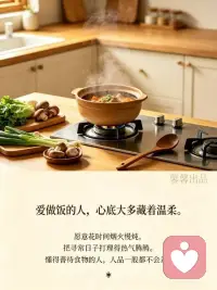 爱做饭的人，心底大多藏着温柔。
愿意花时间烟火慢炖，把寻常日子打理的热气腾腾。
懂得善待食物的人，人品一般都不会差。✨✨✨