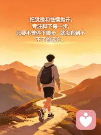 把犹豫和怯懦抛开，专注脚下每一步，只要不曾停下脚步，就没有到不了的远方。配图