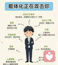 什么是躯体化？
当心理的压力、情绪的不适，无法被言语表达，就会通过身体的各种症状“说”出来。
 
🌀 常见的躯体化表现包括：
失眠、早醒或嗜睡难起
耳鸣、头痛、持续头晕
莫名乏力、胃痛、心慌
厌食或暴食冲动
手抖、手脚发麻配图