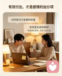 有效付出，才是感情的加分项

“功劳”是对方急需的电脑，“苦劳”是多余的唠叨。精准满足需求，关系才能升温。记得别让付出变无效，学会“投其所好”才是关键。
 
很多人在感情里拼命消耗自己，忙前忙后做了很多事，自我觉得倾尽所有，可在伴侣眼中却感受不到被爱。根源就在于混淆了自我感动式的苦劳，和对方真正想要的功劳。你反复的叮嘱、不停的念叨，是你认为的在乎，但如果并不是对方当下的刚需，再多投入，也只会变成负担。
 
真正的投其所好，不是一味讨好迁就，而是看见对方的真实诉求。少做自我感动的牺牲，多观察对方真正需要什么。把精力放在能接住对方需求的地方，你的心意才会被看见、被珍惜，感情才会形成正向循环。