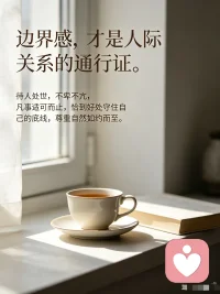 边界感，才是人际关系的通行证。
待人处世，不卑不亢，凡事适可而止，恰到好处守住自己的底线，尊重自然如约而至。