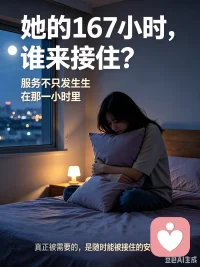 做心理服务久了会发现，真正的问题不只发生在咨询室那一小时。
来访者半夜醒了、情绪崩了、吼完孩子后悔了，那些没有被接住的167小时，才是服务真正该去的地方。
技术能抄，课能抄，但“我知道有个地方能接住我”的感觉，抄不走。