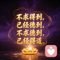 有一句话，我品了很久。不求得到，已经德到。不求德到，已经得道。
什么意思呢？咱们用大白话聊聊。
很多人活得累，是因为总在求。求财、求名、求认可。但越是拼命求，越觉得缺。
第一句，不求得到，已经德到。当我们不再盯着结果，只是单纯去利他、去布施，我们得到的，其实是德行。德行厚了，该来的自然会来。
第二句，不求德到，已经得道。当我们连积德行善的念头都不执着了，只是自然地去做，我们就已经在道上了。道本在心念之间，是我们求得太远。不求，不是消极躺平。是放下那个紧绷的、交易的、算计的心。只管播种，不问收获。只管利他，不求回报。做到这一步，心里反而踏实了，因为高我是心、是感觉、没有任何的推理和算计，甚至有点无厘头。那种松持平和，我认为就是得道的感觉。
​