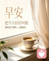 清晨开启新的篇章，往事随风翻篇。不必忧虑未来还没发生的事，专注眼前小事，保持温和心态，从容度过当下时光。配图