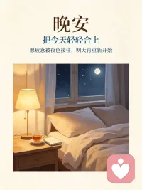 喧嚣慢慢归于沉寂，所有压力到此暂停。不必反复纠结遗憾，放下心里紧绷的情绪，在安静的夜里放松身心，一夜安然好梦。
