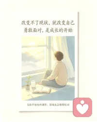生活里总有许多无法左右的境遇，突如其来的遗憾、无力扭转的困境、不被理解的委屈，我们拼尽全力，也难以改变周遭人与事。与其困在抱怨与内耗里反复挣扎，不如试着调转目光，向内重塑自己。
 环境不会主动迁就我们，唯有调整心态，才能与生活温柔和解。接纳当下所有不如意，收起无谓的焦虑，沉下心打磨自身。遇到难题不逃避，直面所有不安与坎坷，每一次迎难而上，都是自我成长的印记。
 世事自有定数，我们能掌控的从来只有自己。放下改变外界的执念，深耕内心，勇敢奔赴前路。当你慢慢蜕变，拥有从容强大的内核，便会发现，所有困境都会随之松动，前路自有温柔风景等候。