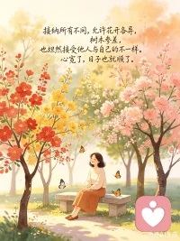 接纳所有不同，允许花开各异，树木参差，也坦然接受他人与自己的不一样。心宽了，日子也就顺了。配图