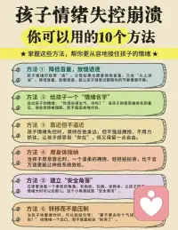 10种方法拯救孩子情绪失控崩溃！[爱心]
孩子哭闹、摔门、尖叫，甚至躺地打滚，很多父母第一反应是——制止或者讲道理。可在孩子情绪风暴中，道理往往是“听不进去”的。

那怎么办呢？

这10个方法，或许能帮你更从容地接住孩子的情绪👇

1️⃣ 降低音量，放慢语速
孩子情绪已经很“高”，父母如果也跟着提高音量，只会“火上浇油”。降低音量、放慢语速，能让孩子潜意识跟随你的节奏慢慢平静。

2️⃣ 给孩子一个“情绪名字”
说出孩子的情绪：“你现在很生气，对吗？” 当孩子的感受被命名和看见，他会觉得被理解，而不是孤单地对抗。

3️⃣ 靠近但不逼近
孩子情绪失控时，保持在他身边，但不强迫拥抱、不用力抓住。让孩子感受到“你在”，但又保留一点自由。

4️⃣ 用身体接纳
当孩子愿意靠近时，一个温柔的拥抱、轻轻拍拍背，比千言万语更能让神经系统放松。

5️⃣ 建立“安全角落”
在家里准备一个柔软的角落，有抱枕、玩偶、涂鸦本，让孩子知道——情绪大时可以去那儿。这个小角落就是“安全港湾”。

6️⃣ 转移而不是压制
当孩子快要爆炸时，可以轻轻引导：“要不要去吹个气球/捏捏小沙包？” 给情绪一个出口，而不是直接说“别哭了”。

7️⃣ 和孩子一起呼吸
邀请孩子：“我们一起吸气，把气球吹大，再慢慢放掉。” 呼吸练习能让身体从“战斗/逃跑模式”切换到“平静模式”。

8️⃣ 延迟处理冲突
当孩子哭闹时，不必立刻讲道理。先陪他走过情绪，再在平静时温柔沟通：“刚才你很生气，妈妈也有点着急，我们下次可以怎么做？”

9️⃣ 保持父母的稳定感
父母是孩子的“情绪容器”。如果父母自己被点燃了，可以先深呼吸几次，默念一句安定自己的话：“我能接住这份情绪。”

🔟 情绪后的“修复”
暴风雨过去后，别装作没发生。可以和孩子一起回顾：“刚才你很生气，还摔了玩具。下次我们可以怎么更好地说？” 这才是情绪教育的关键时刻。

孩子情绪失控并不可怕，关键是作为父母我们能否在场，用“稳定、安全、理解”去托住。孩子会在一次次被接住的经历中，就能够学会更健康的情绪调节。配图