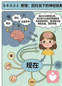 心理咨询师常用的【5-4-3-2-1】着陆法
感觉心跳加速？脑袋里乱糟糟停不下来？ 甚至觉得呼吸困难
当你感到焦虑发作或情绪过载时，你的大脑可能正在“劫持”你，让你陷入对未来的恐惧中。
别怕，试着按下暂停键，用**「5-4-3-2-1 着陆法」**把注意力温柔地拉回此时此刻。
 👇 
 5 - 寻找 5 件你能【看见】的事物 环顾四周，不必是特别的东西。 可能是窗外的树叶、桌上的水杯、墙上的光影、书架上的一本书、还有你自己的手。 （在心里默念它们的名字）
 4 - 寻找 4 件你能【触碰】的事物 感受它们的质地、温度。 衣服的布料、椅子的扶手、凉凉的桌面、或者是脚下的地面。 （感受当下的真实触感）
3 - 寻找 3 种你能【听见】的声音 闭上眼睛仔细听。 窗外的车流声、风吹过树叶的声音🌬️、甚至是电脑主机的嗡嗡声。 （世界其实一直都在和你对话）
2 - 寻找 2 种你能【闻到】的气味 如果没有明显的味道，可以闻闻手边的咖啡香、护手霜的味道，或者深呼吸感受空气的味道。
 1 - 寻找 1 种你能【尝到】的味道（或一件优点） 嘴里残留的牙膏味？刚喝过的茶味？ 或者，说出一件关于你自己的好事/优点（比如：“我今天很勇敢”）。
 
💡 为什么它有效？ 焦虑往往是因为我们在担忧“未来”或纠结“过去”。这个练习通过调动五感，强行将大脑的注意力从“情绪脑”（杏仁核）转移到“理智脑”（前额叶），强迫大脑回到“现在”。
这就好比给失控的大脑抛下一个锚⚓️，让你重新稳稳地“着陆”在地面上配图