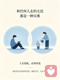 和任何人走的太近都是一种灾难。
人生如此，必须有度。
最好的关系是亲疏有度，相看不厌，久处不累。