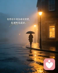 昏黄路灯包容雾雨中独行的人，我安放你所有道不明的情绪。不必急于剖白一切，你慢慢诉说，我认真倾听。