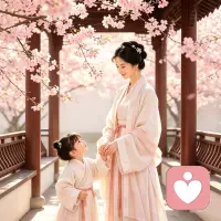 樱漫长亭落浅香，
素衣携手稚儿旁。
育儿长路多颠簸，
家事纠缠暗自伤。
难解心中千般绪，
常攒眉间一寸霜。
若有烦忧无处诉，
缓言轻语解愁肠。配图