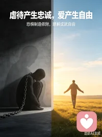 虐待产生忠诚，爱产生自由
虐待催生的忠诚，从来不是发自内心的归属，而是恐惧之下被迫形成的依附，用压抑与妥协锁住一个人。而真正的爱，不会设置枷锁，它给予理解、尊重与接纳，放下控制与索取，让人拥有勇气成为自己，奔赴内心的自由。二者泾渭分明，不要把恐惧的顺从，错当成忠诚。