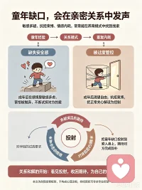 成年人亲密关系里的痛苦，很多都是原生家庭缺失的投射。
缺安全感的人，容易敏感多疑；长期被管控的人，本能抗拒束缚。
我们带着童年的缺口去爱，期待伴侣补齐过往的遗憾。
但治愈自己的课题，终究不能完全交给另一个人。