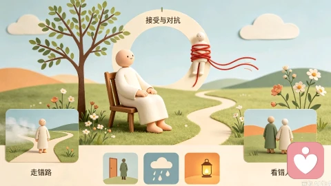 1. 顺其自然，允许一切发生 2. 向内自省，不控外物 3. 随遇而安，接纳得失 4. 放下执念，减少内耗