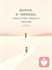 最好的母爱，是一场得体的退出。
不替他走完所有路，而是退后半步，在他回头看时，你还在。