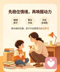 如何激发孩子的学习动力
 
每个孩子天生自带探索世界的好奇心，这就是原生的学习动力。
不少家长的痛点：耗费大量精力陪伴学习，身心疲惫，却看不到成绩提升。
很多人会陷入误区：面对孩子写作业拖拉，控制不住情绪，容易急躁发火，孩子的潜意识会接收到压力信号，在不知不觉中消磨掉孩子原本的求知欲。
唤醒内在动力，家长先要稳住自身情绪，对孩子保有一份接纳，看见孩子点滴付出，把学习主动权交还孩子，接纳学习路上的起伏，保持平和心态。家长做好后盾，孩子自会生长出自主学习的力量。