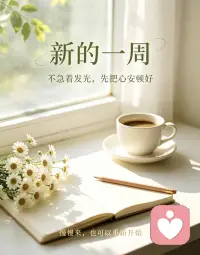 新的一周又开启了。
很多人习惯给自己定下满满的目标，催促自己要高效、要上进，要把一切都处理妥当。

但生活不必时刻紧绷。
允许节奏慢一点，允许有疲惫的时刻，允许有些事情暂时没有答案。
不必要求自己每一天都活得闪闪发光，安稳度过，也是一种力量。

把心里纷乱的思绪轻轻整理，接纳当下的状态。
慢慢来，这周，好好善待自己。✨

#新一周 #情绪疗愈 #自我接纳