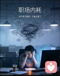 你不是能力不行，你只是职场内耗太久了
方案还没做完，你已经把被否定的场景预演了十遍；领导一句有空吗，你能紧张一整天。这往往不是能力问题，是内耗。
内耗的本质，是把本该花在做事上的能量，提前花在了担心上。你越怕出错越不敢动，越不敢动越觉得自己不行——恶性循环。