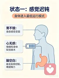《你为何要么迟钝，要么一点就炸？》

  如果神经系统长时间处于压力之下，我们就没有办法平静。压力首先代表着我想抓住什么，第二是我感觉自己不稳定。当人处于压力之下，血液就会流到手上，迫使我们抓住什么，或者流到腿上，促使我们逃跑。当这种压力出现，大部分的血液会流到手和腿，我们的躯干和头部只留很少一部分保障身体器官在最低状态下运行。这种最低运行让我们的感觉迟钝，比如胃感觉不饥饿，我们会被未知状态控制。
有时，短时压力会帮助我们处理紧急事情。但是长期处于压力之下会导致严重后果。我们没有办法思考这一天要怎么做，什么时候吃饭，没办法很好的安排生活。因为注意力都会在手上和腿上，在压力状态下做出应激反应。这时如果恰好你的伴侣或者你的领导要跟你进行沟通交流，你会立刻炸了，这是一种高压力的状态。