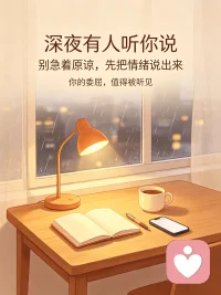夜深了，有些人习惯把情绪藏起来。
不是不想说，而是怕说了被评判，怕被说“太敏感”，怕最后连自己也觉得“我不该难过”。
 
如果你觉得委屈、自责、不甘心，却又无人可说——
我想告诉你：你的情绪，不是矫情。
那些没被看见的委屈，没被接住的难过，没被肯定的自己，都值得被认真听见。
 
我不会一上来劝你大度，也不会说“谁谁谁不容易”。
我会先听你说，听你把这么多年没讲出口的话，慢慢说完。
 
如果你现在很累，不用硬撑。
今晚，有一个人在这里，认真听你说