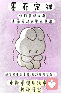 了解墨菲定律，放松心态调整自己


“别跟傻瓜吵架，不然旁人会搞不清楚，到底谁是傻瓜。”

墨菲定位，它揭示了一种独特的社会及自然现象：越害怕发生的事情就越会发生，为什么？

就因为害怕发生，所以会非常在意，注意力越集中，就越容易犯错误。

它的极端表述是：如果坏事有可能发生，不管这种可能性有多小，它总会发生，并造成最大可能的破坏。

墨菲定律的内容并不复杂，它告诉我们，容易犯错误是人类与生俱来的弱点，不论科技多发达，事故都会发生。而且我们解决问题的手段越高明，面临的麻烦就越严重。所以，我们在事前应该尽可能想得周到、全面一些，要学会接受错误，并不断从中吸取经验。而且，不要把注意力只放在不愿意接受的结果上面，而把出现概率相同的满意的结果视为理所当然而忽略掉。
所以，在了解了墨菲定律之后，我们不妨从一个全新的角度来看待事情：如果你心理总是想着坏的事情，它就会发生；如果你心理总是往好的方面想，那好事是不是也就随之而来了呢？坦然接受事实，放松心态调整自己，可能你就能扭转乾坤，转坏为好呢？！