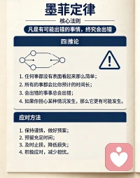 了解墨菲定律，放松心态调整自己


“别跟傻瓜吵架，不然旁人会搞不清楚，到底谁是傻瓜。”

墨菲定位，它揭示了一种独特的社会及自然现象：越害怕发生的事情就越会发生，为什么？

就因为害怕发生，所以会非常在意，注意力越集中，就越容易犯错误。

它的极端表述是：如果坏事有可能发生，不管这种可能性有多小，它总会发生，并造成最大可能的破坏。

墨菲定律的内容并不复杂，它告诉我们，容易犯错误是人类与生俱来的弱点，不论科技多发达，事故都会发生。而且我们解决问题的手段越高明，面临的麻烦就越严重。所以，我们在事前应该尽可能想得周到、全面一些，要学会接受错误，并不断从中吸取经验。而且，不要把注意力只放在不愿意接受的结果上面，而把出现概率相同的满意的结果视为理所当然而忽略掉。
所以，在了解了墨菲定律之后，我们不妨从一个全新的角度来看待事情：如果你心理总是想着坏的事情，它就会发生；如果你心理总是往好的方面想，那好事是不是也就随之而来了呢？坦然接受事实，放松心态调整自己，可能你就能扭转乾坤，转坏为好呢？！