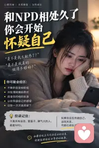你有没有发现，和一个高度自恋的人相处久了，你会慢慢变成另外一个人。

以前的你很确定自己想要什么。

后来，你开始不停问自己：

“是不是我太敏感了？”

“是不是我脾气太差？”

“是不是我要求太多？”

“是不是他说得对，真的是我的问题？”

最可怕的地方，不一定是对方每次都在骂你。

而是长期的否定、贬低、冷处理、推卸责任，以及不断改变对你的标准。

你做得好，他觉得这是应该的。

你做不好，他告诉你：

“你看，问题一直都在你身上。”

当你试图解释，他说你在狡辩。

当你表达委屈，他说你太矫情。

当你想离开，他又突然变得温柔，让你觉得：

“也许他还是爱我的。”

于是你一次次留下。

一次次受伤。

又一次次开始反省自己。

慢慢地，你甚至不再相信自己的感受。

但这里有一个很重要的提醒：

不是一个人自恋、爱面子、脾气大，就一定是NPD。

“NPD”是临床上的人格障碍诊断，不能仅凭几个行为给伴侣贴标签。

所以，比起纠结：

“他到底是不是NPD？”

有时候更值得问的是：

“这段关系，是不是已经让我越来越不相信自己？”

如果答案是“是”，
那这段关系本身，就值得被认真看见。