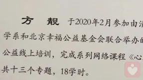 清华大学心理学系培训证明